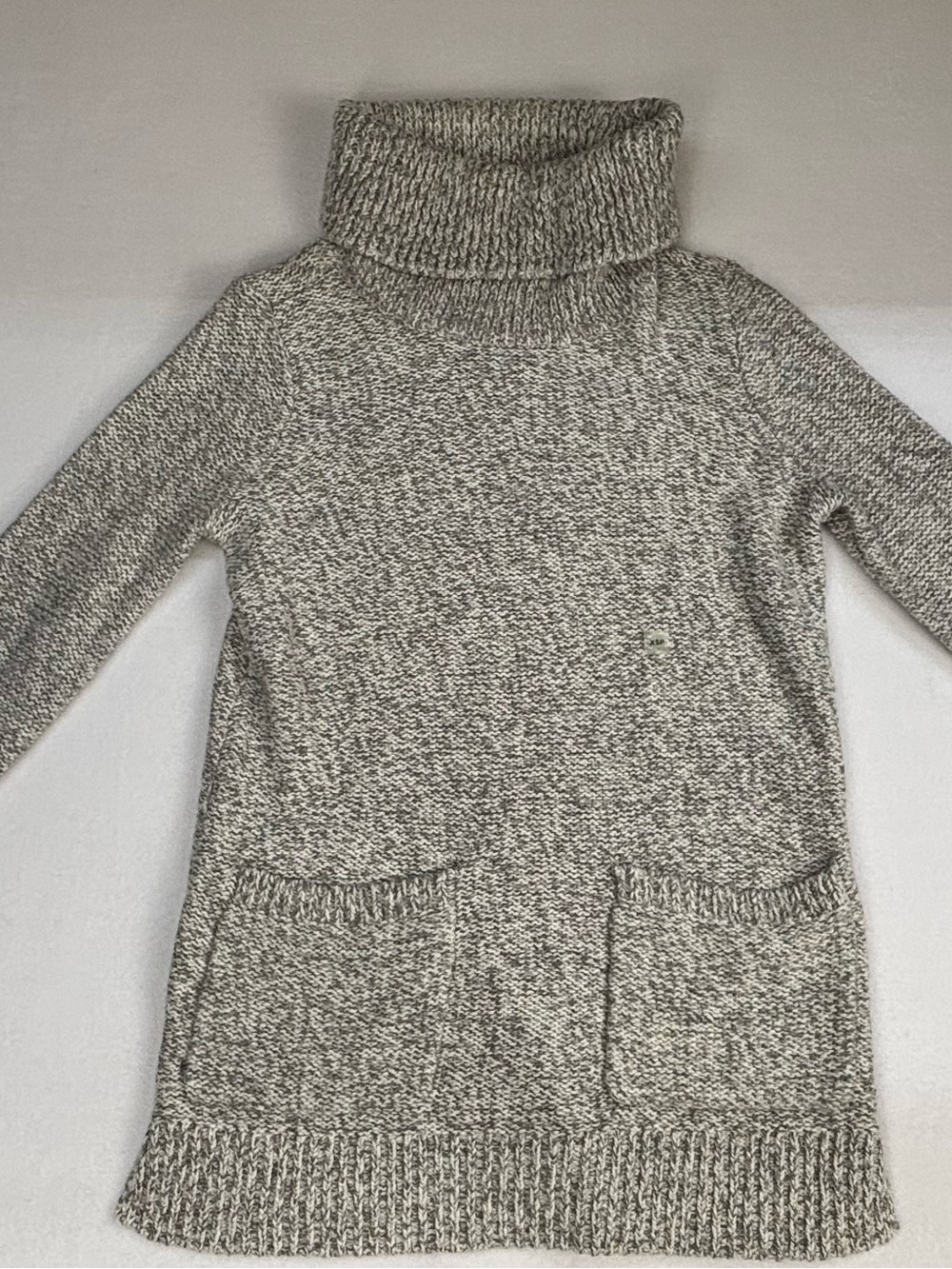 LOFT Marled Light Gray Turtleneck Pocket Sweater Dress